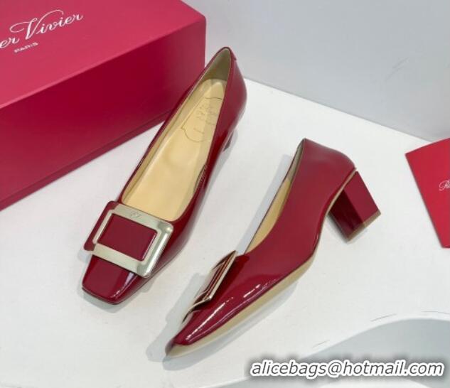 Grade Quality Roger Vivier Belle Vivier Metal Buckle Pumps 4.5cm in Patent Leather Red 611153