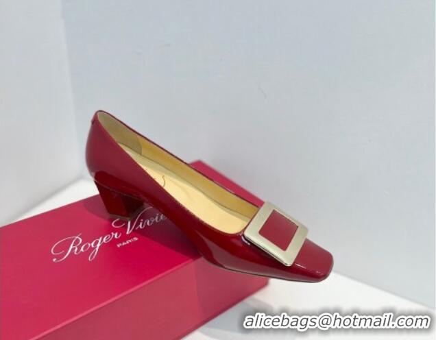 Grade Quality Roger Vivier Belle Vivier Metal Buckle Pumps 4.5cm in Patent Leather Red 611153