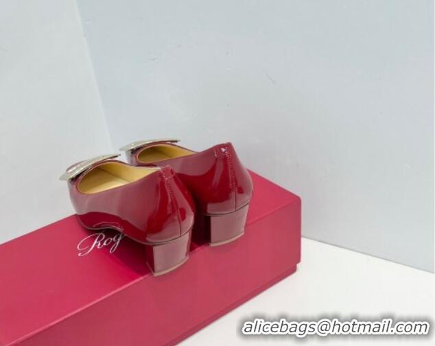 Grade Quality Roger Vivier Belle Vivier Metal Buckle Pumps 4.5cm in Patent Leather Red 611153