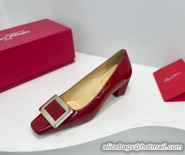 Grade Quality Roger Vivier Belle Vivier Metal Buckle Pumps 4.5cm in Patent Leather Red 611153