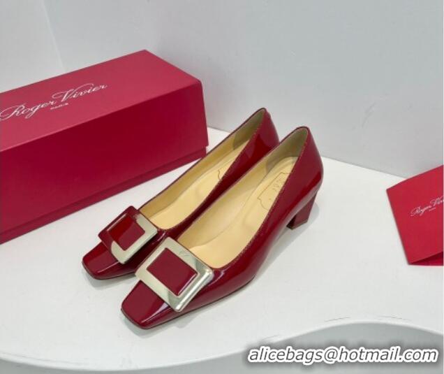 Grade Quality Roger Vivier Belle Vivier Metal Buckle Pumps 4.5cm in Patent Leather Red 611153