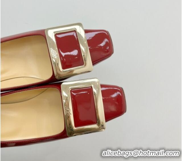 Grade Quality Roger Vivier Belle Vivier Metal Buckle Pumps 4.5cm in Patent Leather Red 611153