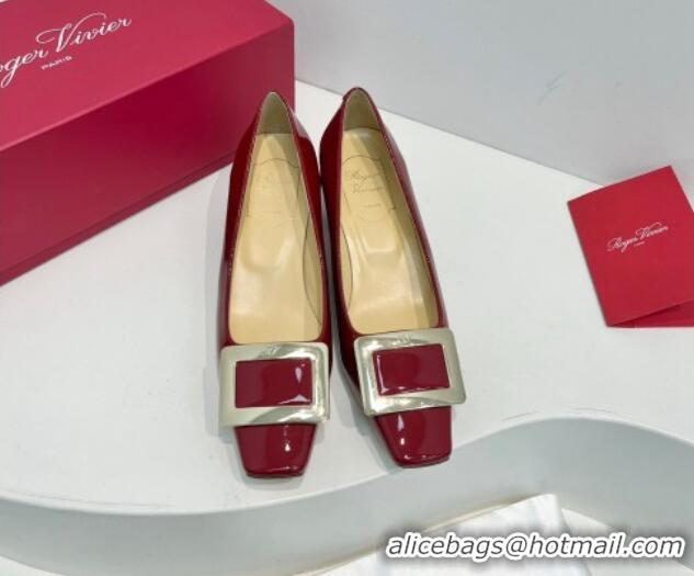 Grade Quality Roger Vivier Belle Vivier Metal Buckle Pumps 4.5cm in Patent Leather Red 611153