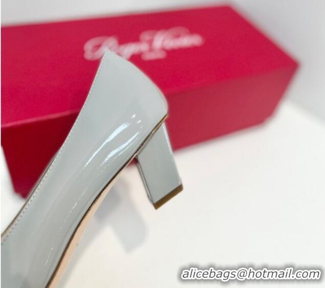 Low Price Roger Vivier Belle Vivier Metal Buckle Pumps 4.5cm in Patent Leather Light Grey 611154