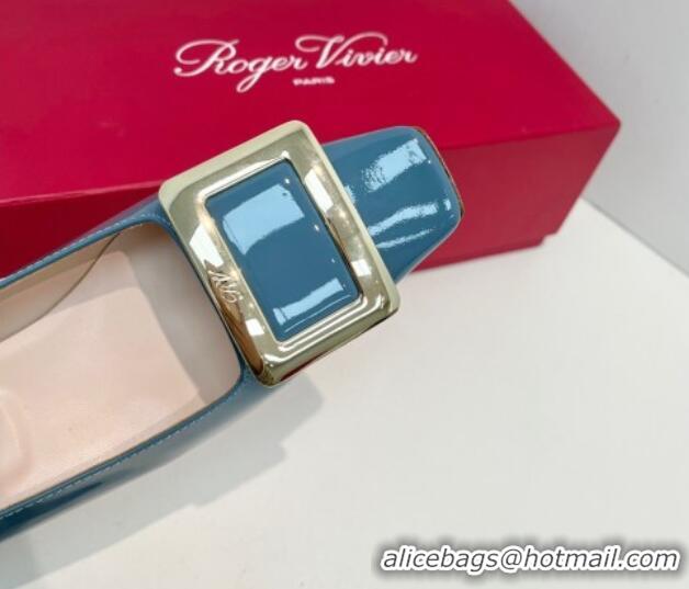 Good Looking Roger Vivier Belle Vivier Metal Buckle Pumps 4.5cm in Patent Leather Blue 611155