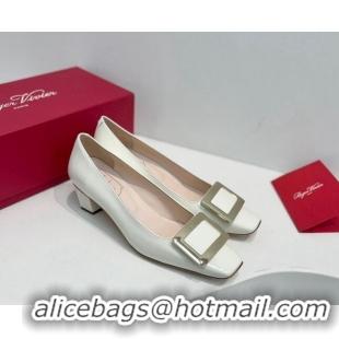 Buy Luxury Roger Vivier Belle Vivier Metal Buckle Pumps 4.5cm in Patent Leather White 611156