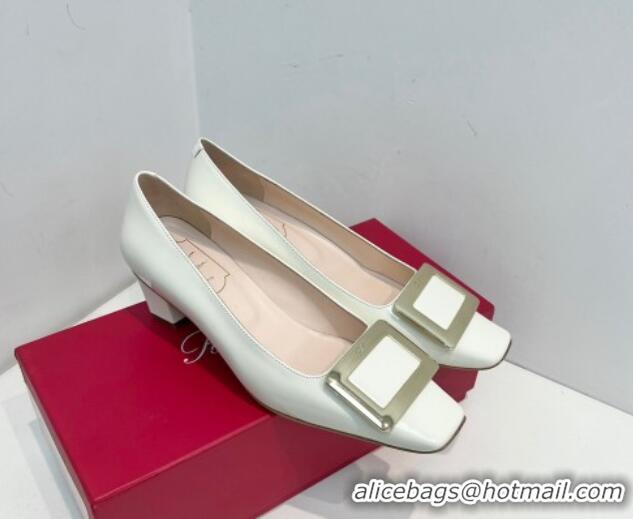 Buy Luxury Roger Vivier Belle Vivier Metal Buckle Pumps 4.5cm in Patent Leather White 611156