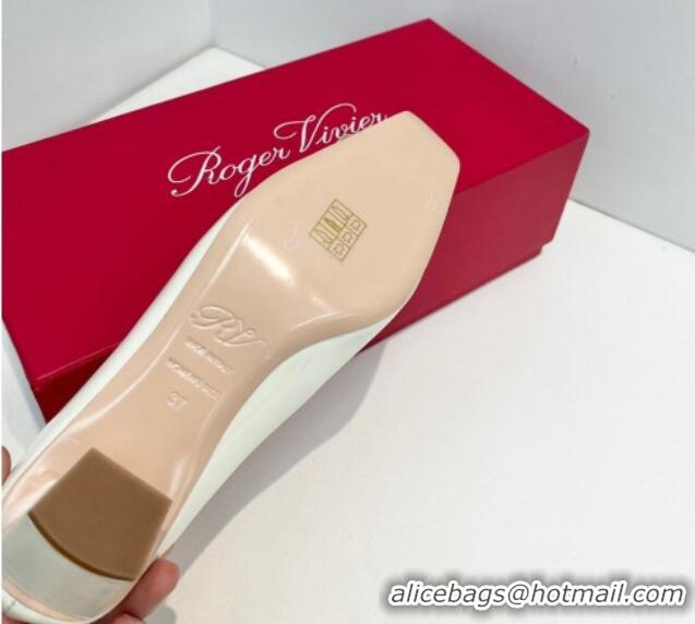 Buy Luxury Roger Vivier Belle Vivier Metal Buckle Pumps 4.5cm in Patent Leather White 611156