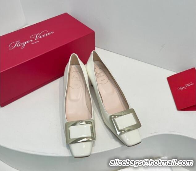 Buy Luxury Roger Vivier Belle Vivier Metal Buckle Pumps 4.5cm in Patent Leather White 611156