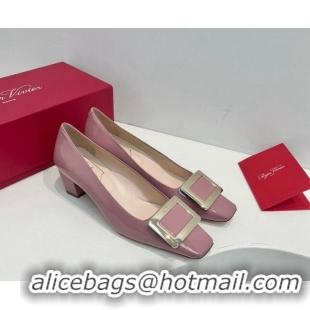 Low Cost Roger Vivier Belle Vivier Metal Buckle Pumps 4.5cm in Patent Leather Pink 611157