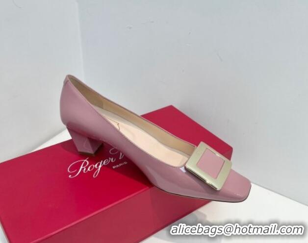 Low Cost Roger Vivier Belle Vivier Metal Buckle Pumps 4.5cm in Patent Leather Pink 611157