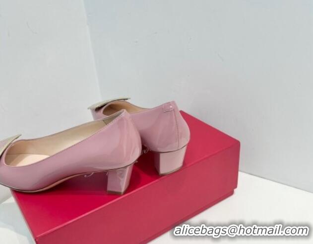 Low Cost Roger Vivier Belle Vivier Metal Buckle Pumps 4.5cm in Patent Leather Pink 611157