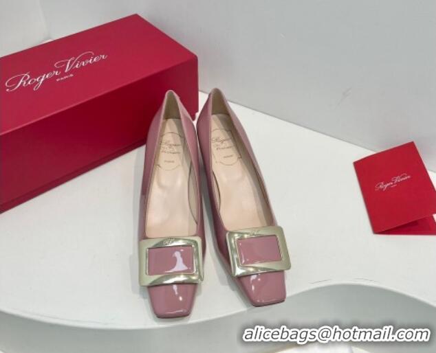 Low Cost Roger Vivier Belle Vivier Metal Buckle Pumps 4.5cm in Patent Leather Pink 611157