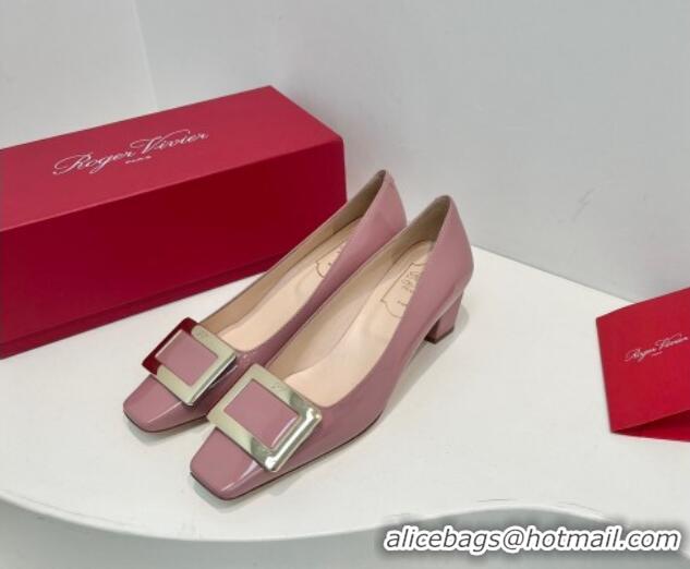 Low Cost Roger Vivier Belle Vivier Metal Buckle Pumps 4.5cm in Patent Leather Pink 611157