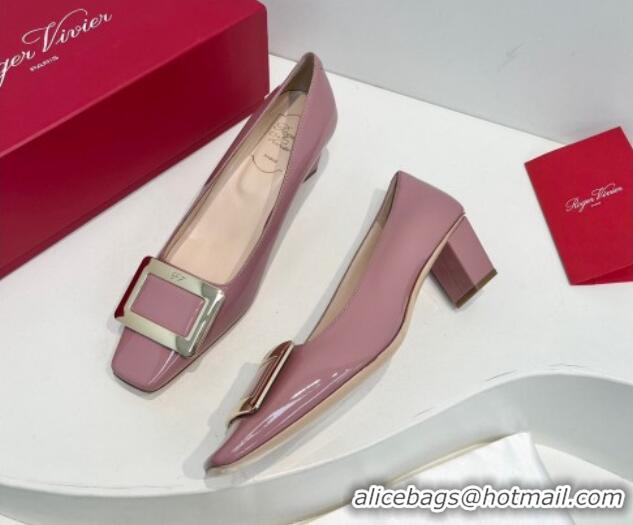 Low Cost Roger Vivier Belle Vivier Metal Buckle Pumps 4.5cm in Patent Leather Pink 611157