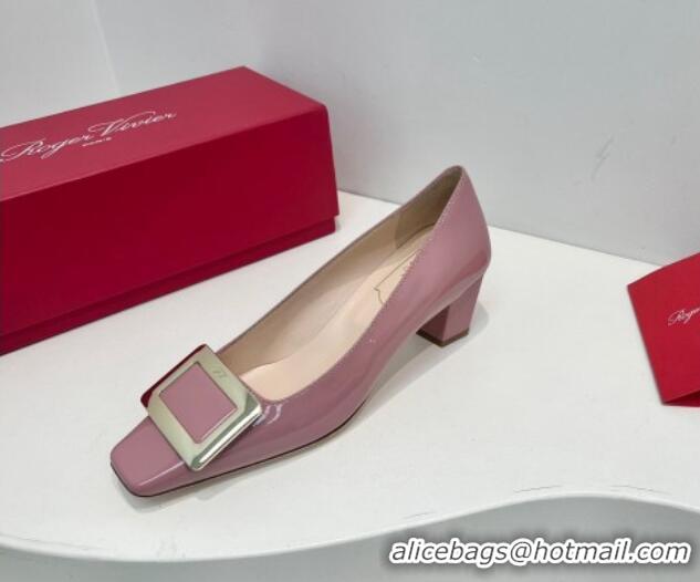 Low Cost Roger Vivier Belle Vivier Metal Buckle Pumps 4.5cm in Patent Leather Pink 611157