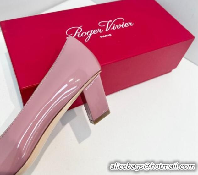 Low Cost Roger Vivier Belle Vivier Metal Buckle Pumps 4.5cm in Patent Leather Pink 611157