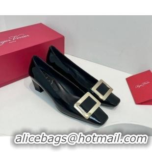 Sophisticated Roger Vivier Belle Vivier Metal Buckle Pumps 4.5cm in Patent Leather Black 611159