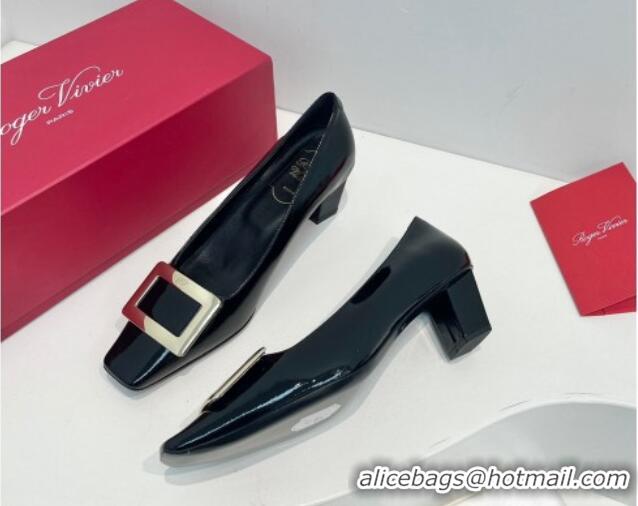 Sophisticated Roger Vivier Belle Vivier Metal Buckle Pumps 4.5cm in Patent Leather Black 611159