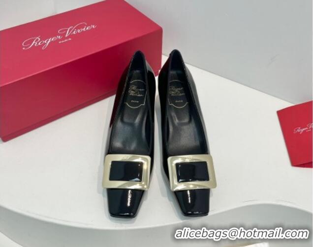 Sophisticated Roger Vivier Belle Vivier Metal Buckle Pumps 4.5cm in Patent Leather Black 611159