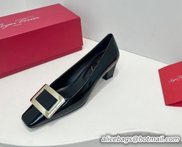 Sophisticated Roger Vivier Belle Vivier Metal Buckle Pumps 4.5cm in Patent Leather Black 611159