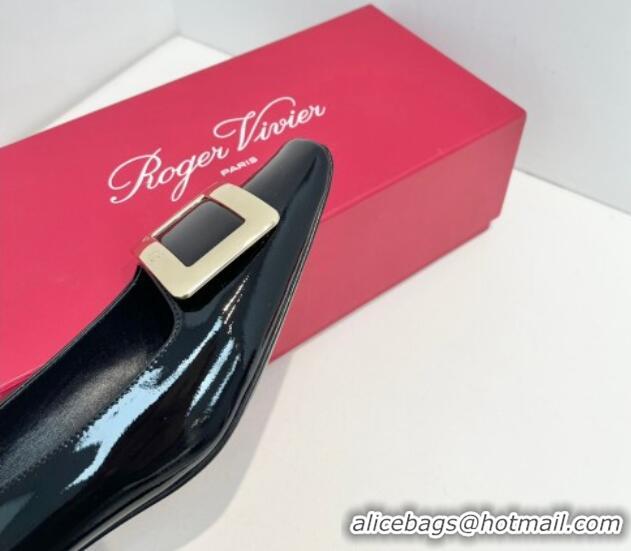 Sophisticated Roger Vivier Belle Vivier Metal Buckle Pumps 4.5cm in Patent Leather Black 611159