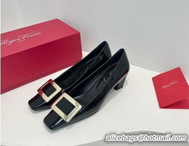 Sophisticated Roger Vivier Belle Vivier Metal Buckle Pumps 4.5cm in Patent Leather Black 611159