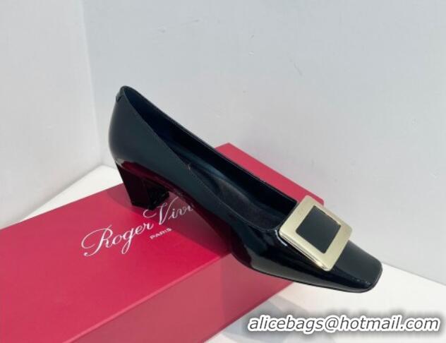 Sophisticated Roger Vivier Belle Vivier Metal Buckle Pumps 4.5cm in Patent Leather Black 611159