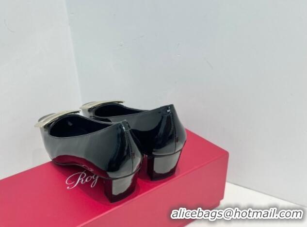 Sophisticated Roger Vivier Belle Vivier Metal Buckle Pumps 4.5cm in Patent Leather Black 611159