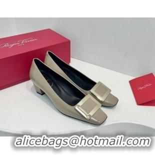 Top Grade Roger Vivier Belle Vivier Metal Buckle Pumps 4.5cm in Patent Leather Grey 611160