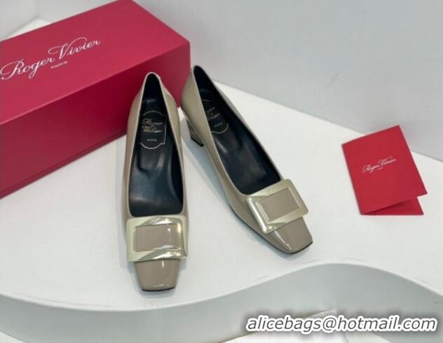 Top Grade Roger Vivier Belle Vivier Metal Buckle Pumps 4.5cm in Patent Leather Grey 611160