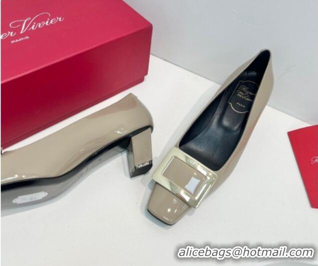 Top Grade Roger Vivier Belle Vivier Metal Buckle Pumps 4.5cm in Patent Leather Grey 611160