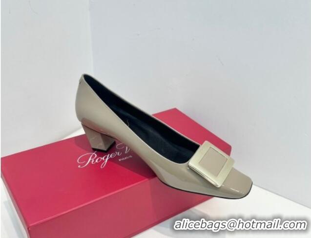 Top Grade Roger Vivier Belle Vivier Metal Buckle Pumps 4.5cm in Patent Leather Grey 611160