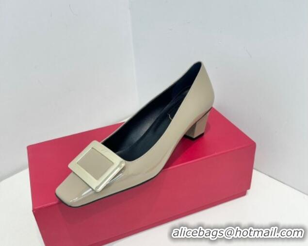 Top Grade Roger Vivier Belle Vivier Metal Buckle Pumps 4.5cm in Patent Leather Grey 611160