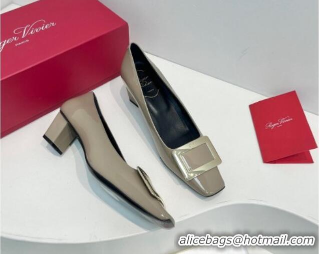 Top Grade Roger Vivier Belle Vivier Metal Buckle Pumps 4.5cm in Patent Leather Grey 611160