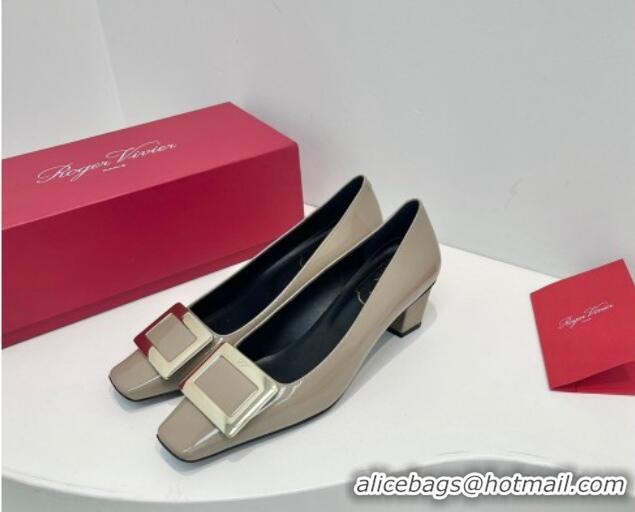 Top Grade Roger Vivier Belle Vivier Metal Buckle Pumps 4.5cm in Patent Leather Grey 611160