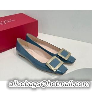 Best Price Roger Vivier Belle Vivier Metal Buckle Ballerinas Flat in Patent Leather Blue 611161