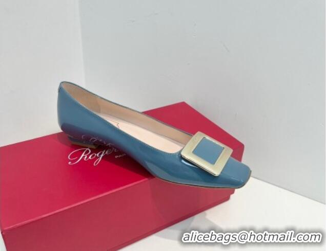 Best Price Roger Vivier Belle Vivier Metal Buckle Ballerinas Flat in Patent Leather Blue 611161