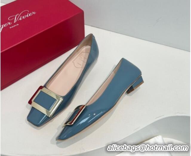 Best Price Roger Vivier Belle Vivier Metal Buckle Ballerinas Flat in Patent Leather Blue 611161