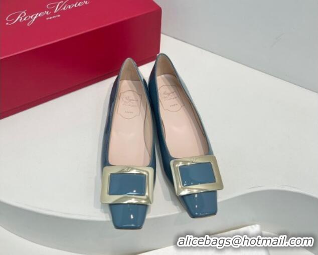 Best Price Roger Vivier Belle Vivier Metal Buckle Ballerinas Flat in Patent Leather Blue 611161