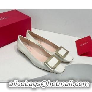 Luxurious Roger Vivier Belle Vivier Metal Buckle Ballerinas Flat in Patent Leather White 611162