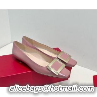 Perfect Roger Vivier Belle Vivier Metal Buckle Ballerinas Flat in Patent Leather Pink 611164