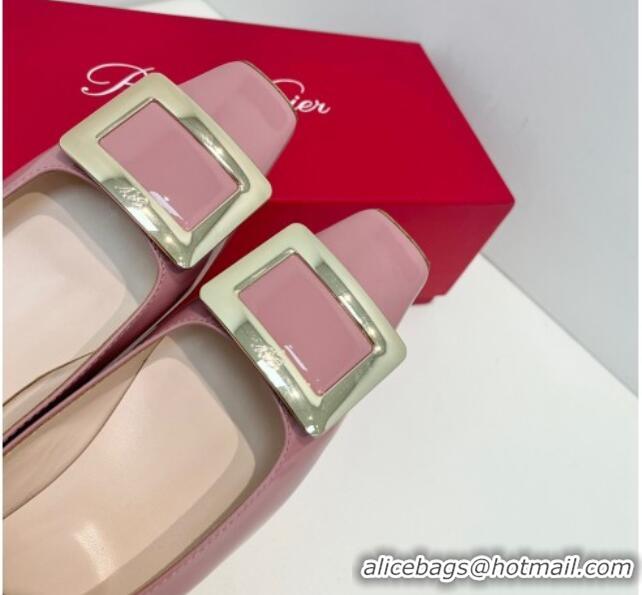 Perfect Roger Vivier Belle Vivier Metal Buckle Ballerinas Flat in Patent Leather Pink 611164