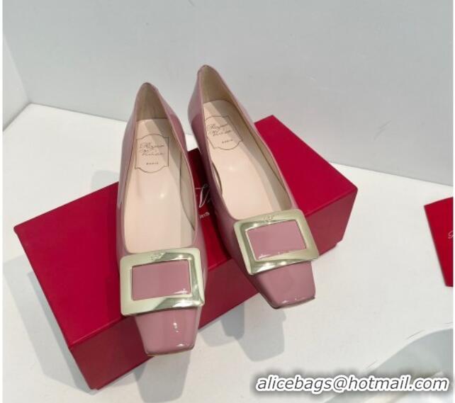 Perfect Roger Vivier Belle Vivier Metal Buckle Ballerinas Flat in Patent Leather Pink 611164