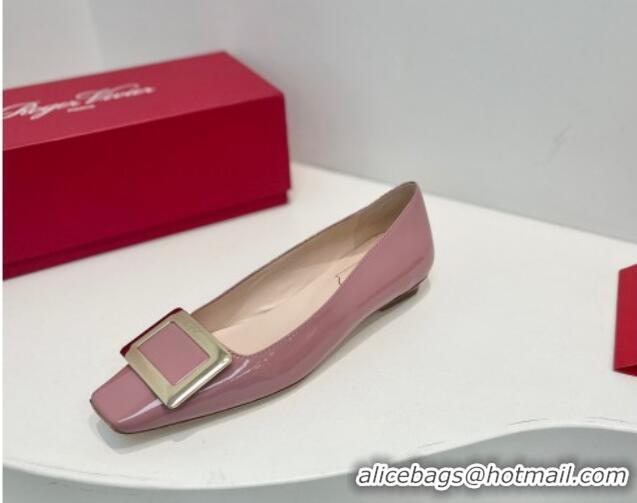 Perfect Roger Vivier Belle Vivier Metal Buckle Ballerinas Flat in Patent Leather Pink 611164