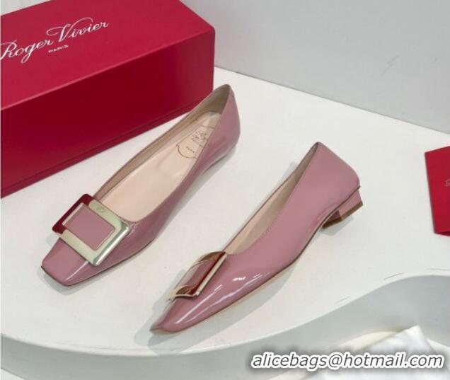 Perfect Roger Vivier Belle Vivier Metal Buckle Ballerinas Flat in Patent Leather Pink 611164