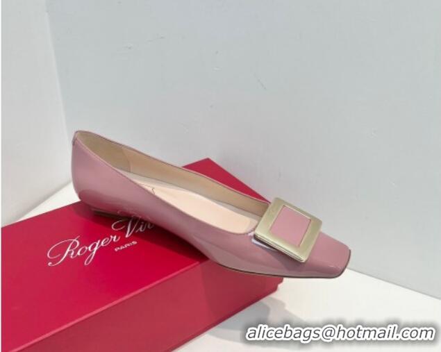 Perfect Roger Vivier Belle Vivier Metal Buckle Ballerinas Flat in Patent Leather Pink 611164