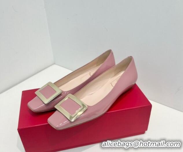 Perfect Roger Vivier Belle Vivier Metal Buckle Ballerinas Flat in Patent Leather Pink 611164