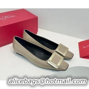 Good Quality Roger Vivier Belle Vivier Metal Buckle Ballerinas Flat in Patent Leather Grey 611165