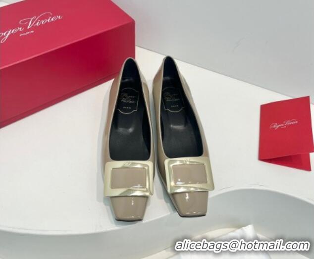 Good Quality Roger Vivier Belle Vivier Metal Buckle Ballerinas Flat in Patent Leather Grey 611165